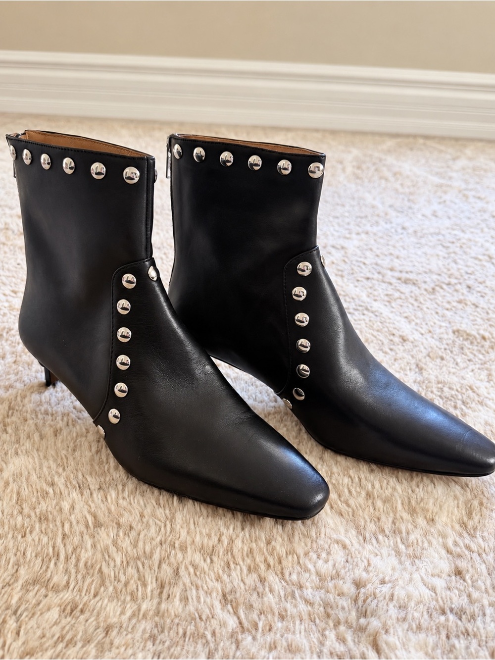 Madewell Dimes Kitten Heel Studded Black Leather Ankle Boot, 8.5 New